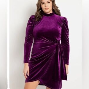 Eloquii Women's Plus Size Velvet Mini Dress with Wrap Skirt